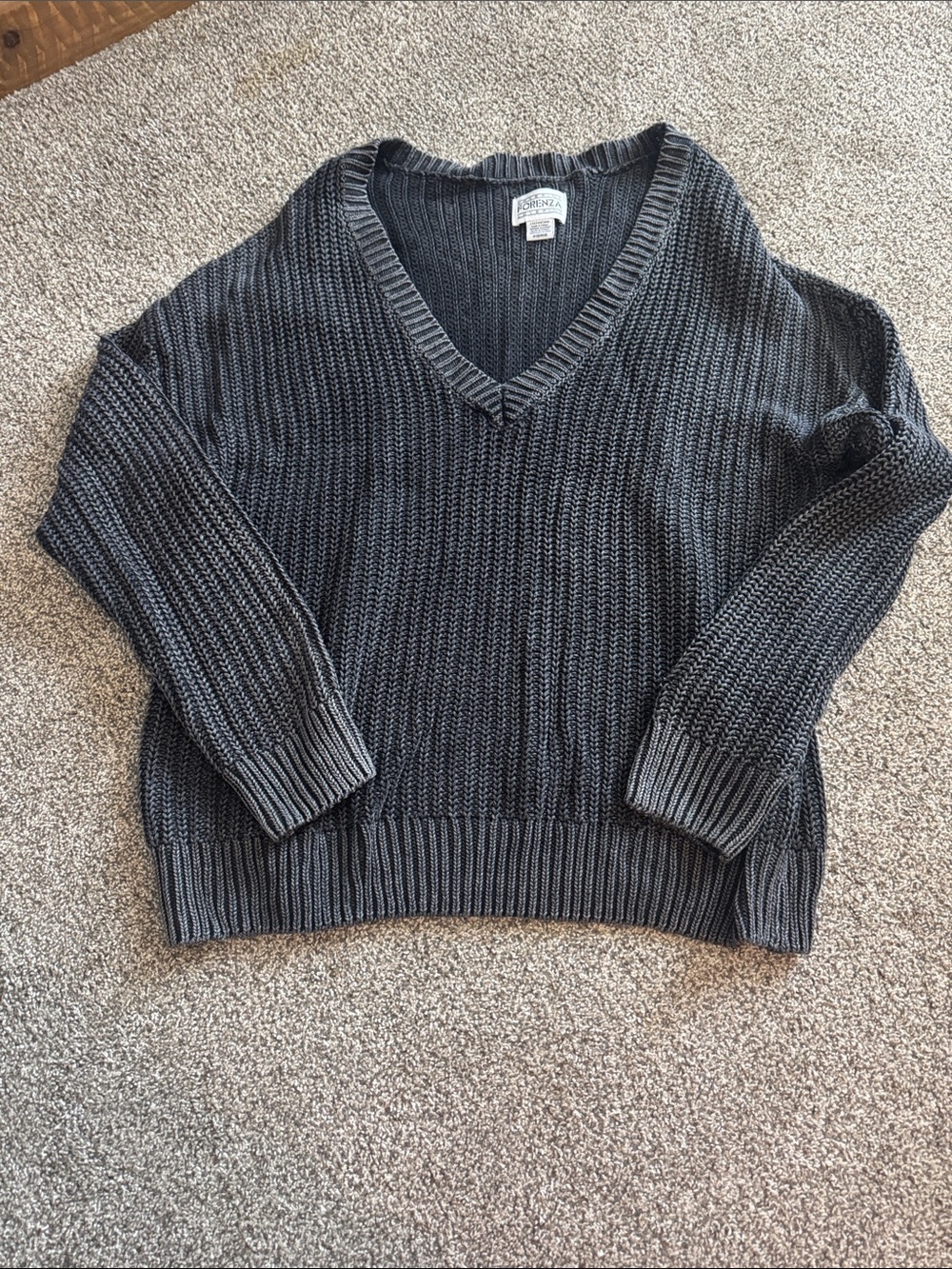 PINK Victoria's Secret Charcoal Gray V-Neck Ribbed Sweater